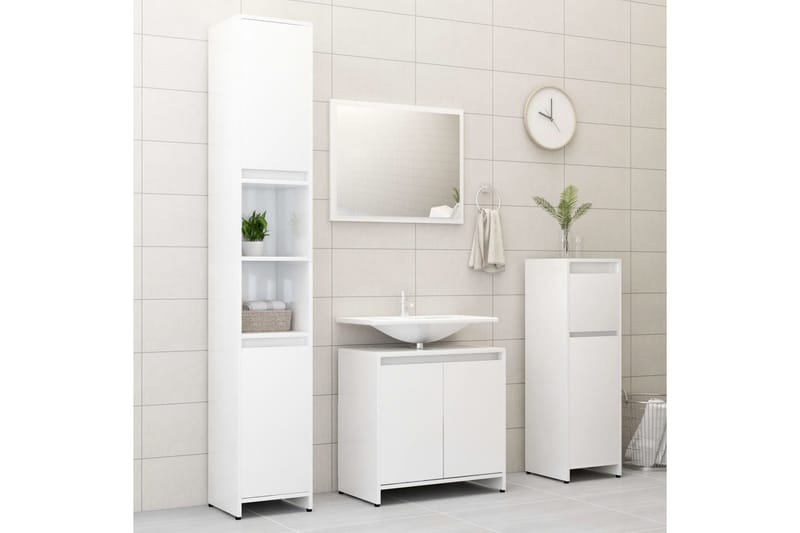 badeværelsesmøbelsæt spånplade hvid højglans - Hvid - Komplette møbelpakker
