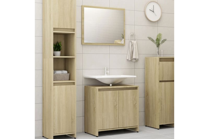 badeværelsesmøbelsæt spånplade sonoma-eg - Brun - Komplette møbelpakker