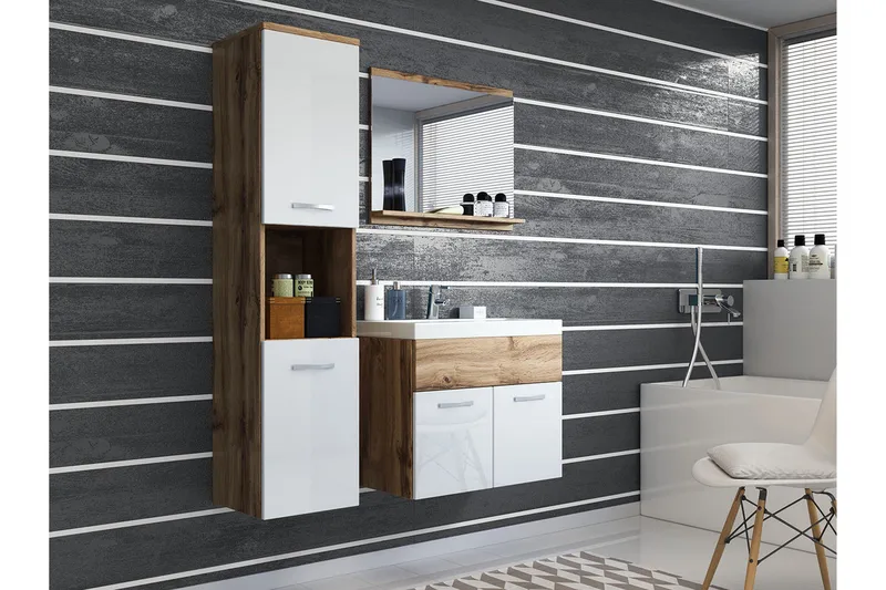 Badeværelsessæt Delorimier 57 cm, Hvid/Natur