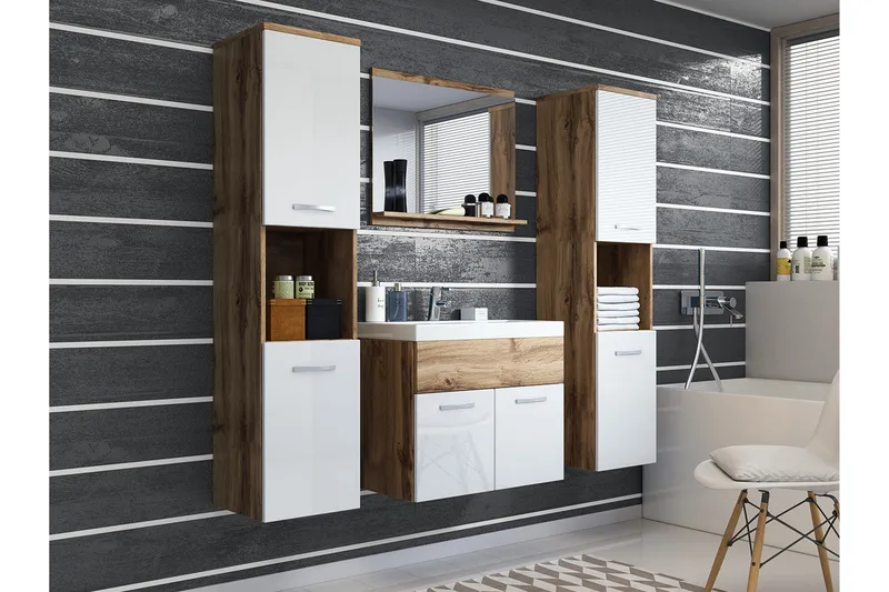 Badeværelsessæt Delorimier XL 68 cm, Hvid/Natur