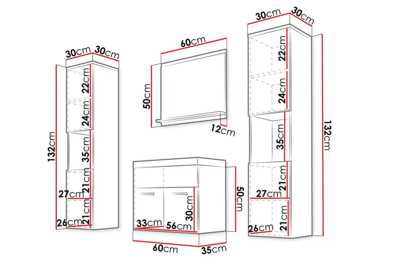 Badeværelsessæt Delorimier XL - Hvid - Hus & renovering - Køkken & bad - Badeværelse - Badeværelsesmøbler - Komplette møbelpakker