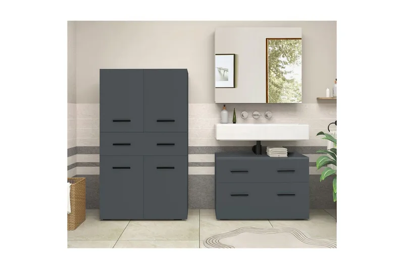 Malika Højskab til Badeværelse 130x76x35 cm - Grå - Hus & renovering - Køkken & bad - Badeværelse - Badeværelsesmøbler - Badeværelsesskab