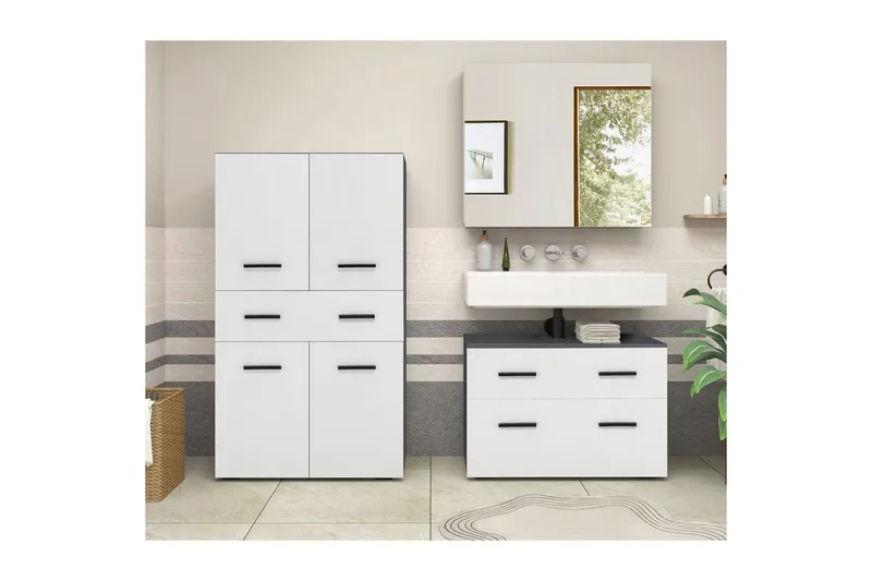 Malika Højskab til Badeværelse 130x76x35 cm - Hvid - Hus & renovering - Køkken & bad - Badeværelse - Badeværelsesmøbler - Badeværelsesskab