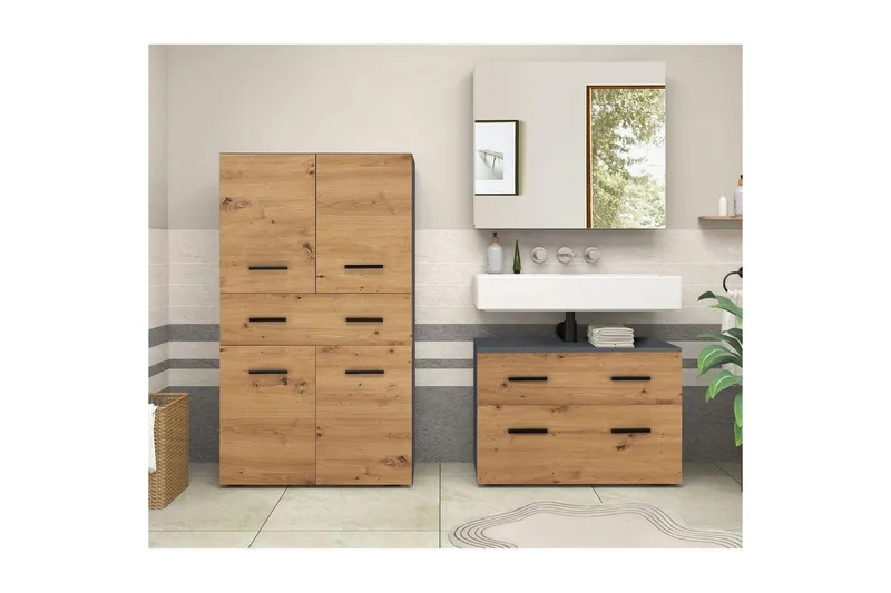 Malika Højskab til Badeværelse 130x76x35 cm - Natur - Hus & renovering - Køkken & bad - Badeværelse - Badeværelsesmøbler - Badeværelsesskab