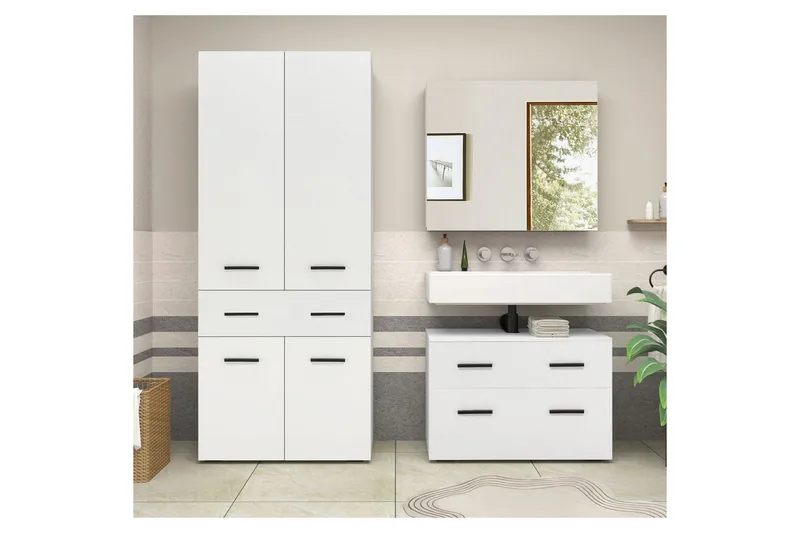 Malika Højskab til Badeværelse 180x76x35 cm - Hvid - Hus & renovering - Køkken & bad - Badeværelse - Badeværelsesmøbler - Badeværelsesskab