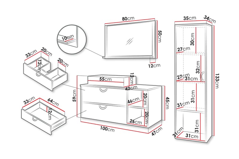 Merlinor Møbelsæt til Badeværelse - Beige - Hus & renovering - Køkken & bad - Badeværelse - Badeværelsesmøbler - Komplette møbelpakker