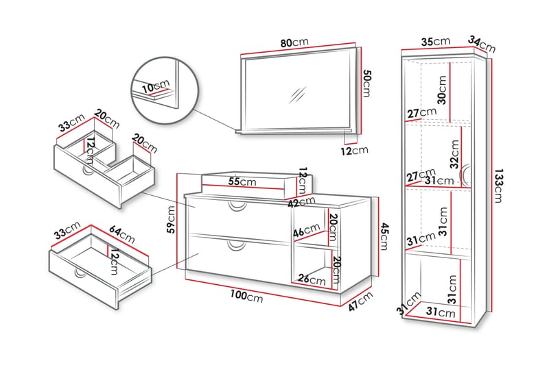 Merlinor Møbelsæt til Badeværelse - Brun - Hus & renovering - Køkken & bad - Badeværelse - Badeværelsesmøbler - Komplette møbelpakker