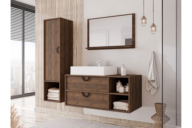 Merlinor Møbelsæt til Badeværelse - Brun - Hus & renovering - Køkken & bad - Badeværelse - Badeværelsesmøbler - Komplette møbelpakker