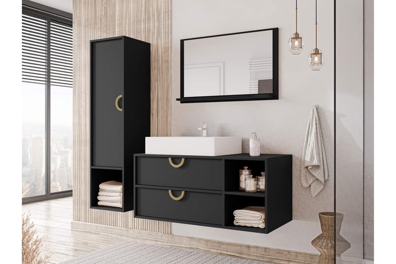 Merlinor Møbelsæt til Badeværelse - Sort - Hus & renovering - Køkken & bad - Badeværelse - Badeværelsesmøbler - Komplette møbelpakker