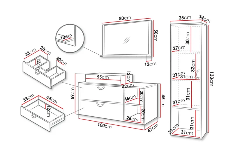 Merlinor Møbelsæt til Badeværelse - Sort - Hus & renovering - Køkken & bad - Badeværelse - Badeværelsesmøbler - Komplette møbelpakker