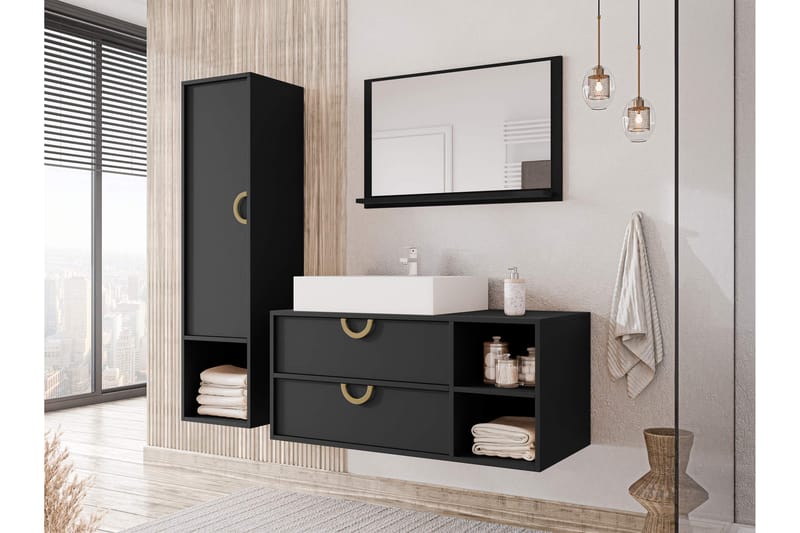 Merlinor Møbelsæt til Badeværelse - Sort - Hus & renovering - Køkken & bad - Badeværelse - Badeværelsesmøbler - Komplette møbelpakker