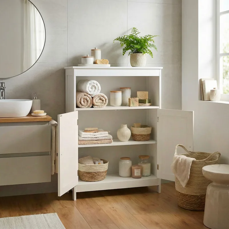 Moreri badeværelsesskab 60 cm Wienerflet - hvid og sølvfarvet - Hus & renovering - Køkken & bad - Badeværelse - Badeværelsesmøbler - Badeværelsesskab
