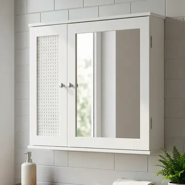 Morilo badeværelsesskab med spejl 60 cm Wienerflet - Hvid med sølvfarvede håndtag - Hus & renovering - Køkken & bad - Badeværelse - Badeværelsesmøbler - Spejlskabe