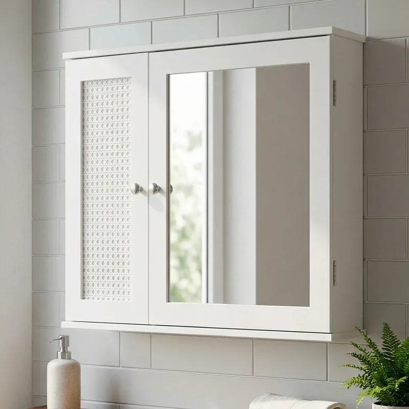 Morilo badeværelsesskab med spejl 60 cm Wienerflet - Hvid med sølvfarvede håndtag - Hus & renovering - Køkken & bad - Badeværelse - Badeværelsesmøbler - Spejlskabe