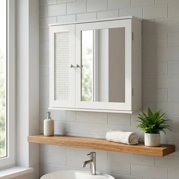Morilo badeværelsesskab med spejl 60 cm Wienerflet - Hvid med sølvfarvede håndtag - Hus & renovering - Køkken & bad - Badeværelse - Badeværelsesmøbler - Spejlskabe