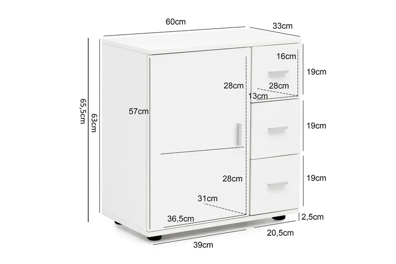 Paityn badeværelsesskab 60x33 cm - Hvid - Hus & renovering - Køkken & bad - Badeværelse - Badeværelsesmøbler - Underskab badeværelse