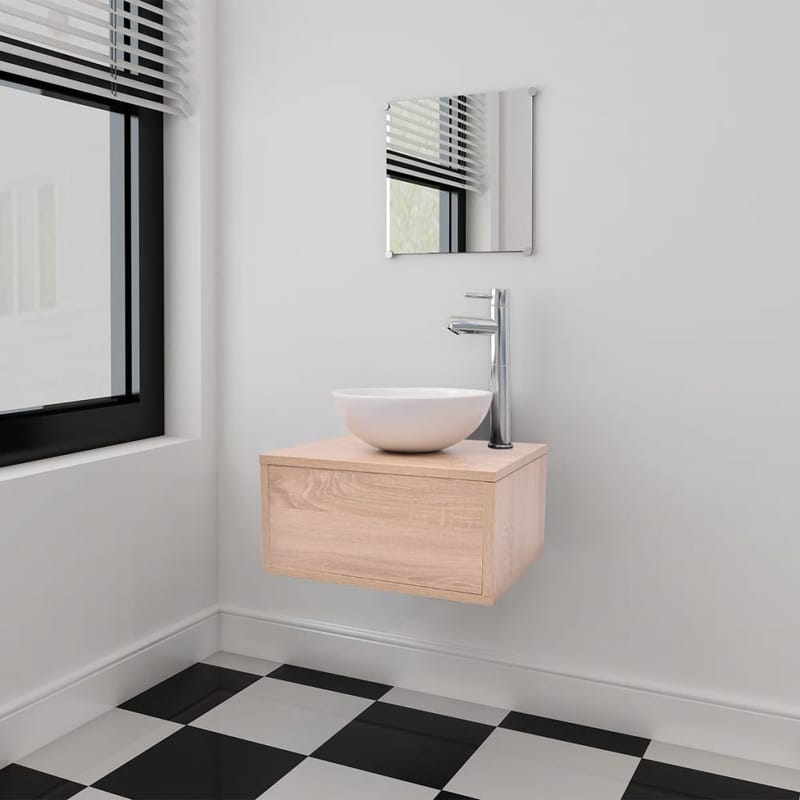 Sæt m Badeværelsesmøbler M/Håndvask + Vandhane 4 Dele - Beige - Komplette møbelpakker