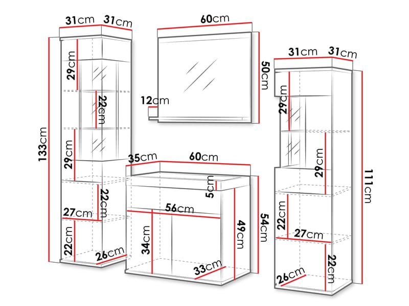 Serlin Badeværelsesmøbelsæt med LED-belysning - Hus & renovering - Køkken & bad - Badeværelse - Badeværelsesmøbler - Komplette møbelpakker