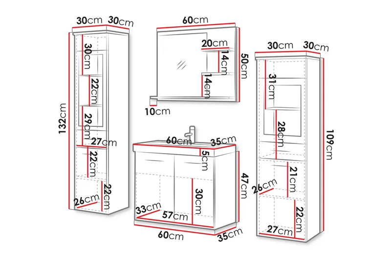 Somender Møbelsæt til Badeværelse 132 cm - Hus & renovering - Køkken & bad - Badeværelse - Badeværelsesmøbler - Komplette møbelpakker