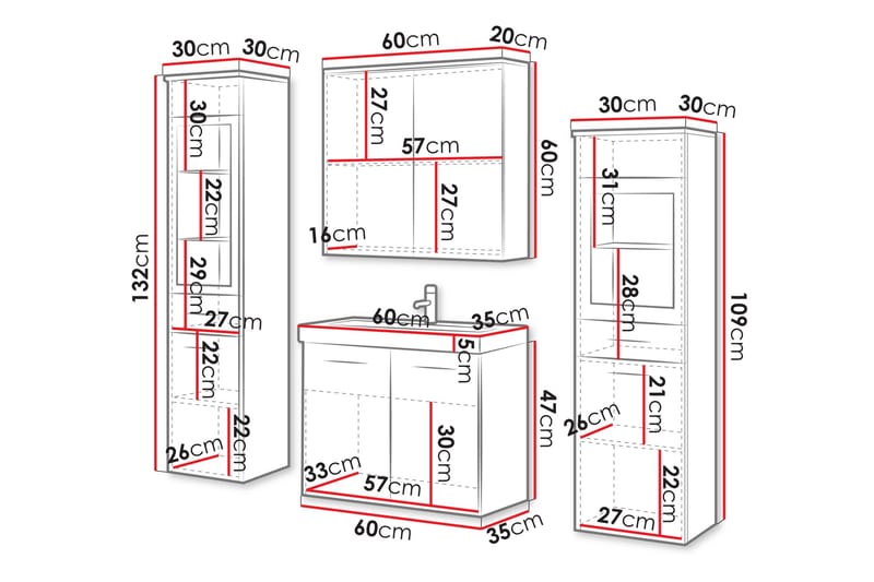 Somender Møbelsæt til Badeværelse 132 cm - Hus & renovering - Køkken & bad - Badeværelse - Badeværelsesmøbler - Komplette møbelpakker