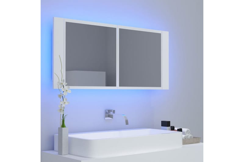 badeværelsesskab m. spejl + LED-lys 100x12x45 cm hvid - Hvid - Spejlskabe