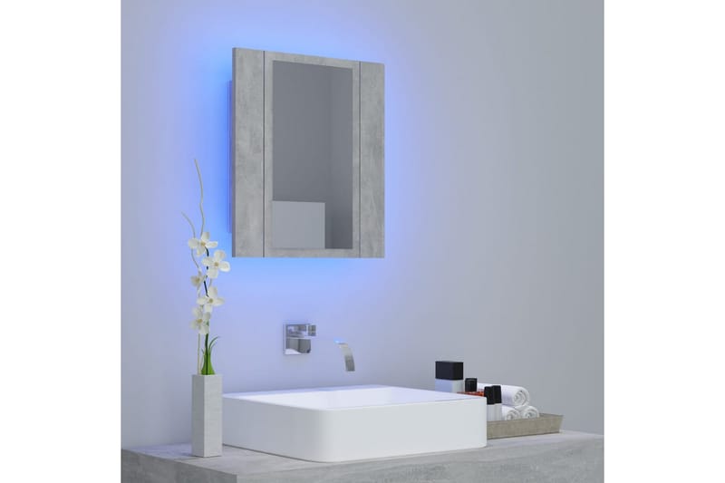 badeværelsesskab m. spejl + LED-lys 40x12x45 cm betongrå - Grå - Spejlskabe