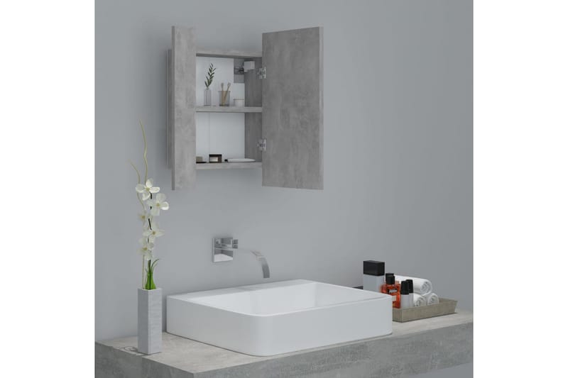 badeværelsesskab m. spejl + LED-lys 40x12x45 cm betongrå - Grå - Spejlskabe