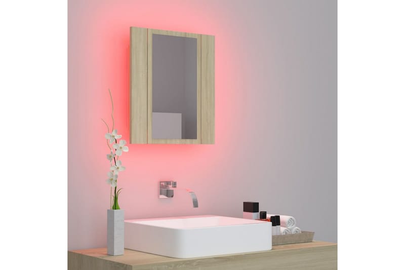 badeværelsesskab m. spejl + LED-lys 40x12x45 cm sonoma-eg - Brun - Hus & renovering - Køkken & bad - Badeværelse - Badeværelsesmøbler - Spejlskabe