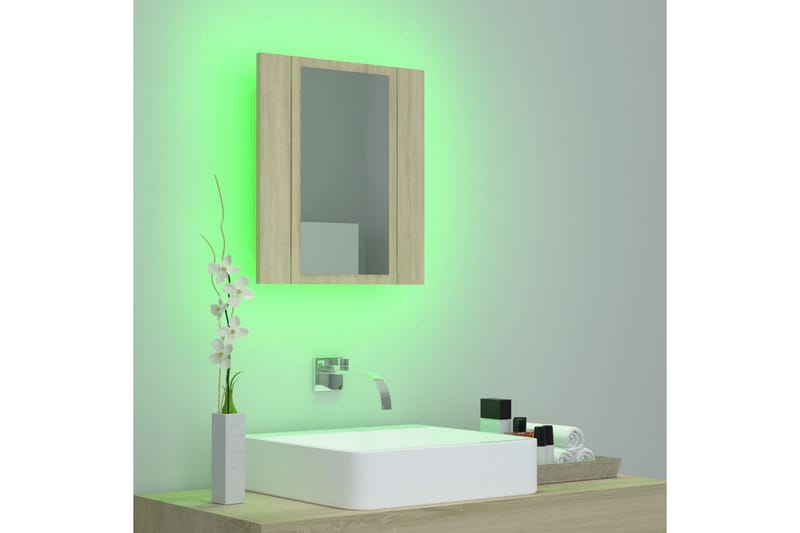badeværelsesskab m. spejl + LED-lys 40x12x45 cm sonoma-eg - Brun - Hus & renovering - Køkken & bad - Badeværelse - Badeværelsesmøbler - Spejlskabe