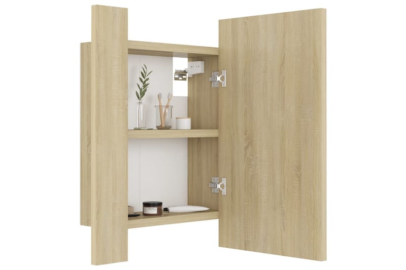 badeværelsesskab m. spejl + LED-lys 40x12x45 cm sonoma-eg - Brun - Hus & renovering - Køkken & bad - Badeværelse - Badeværelsesmøbler - Spejlskabe
