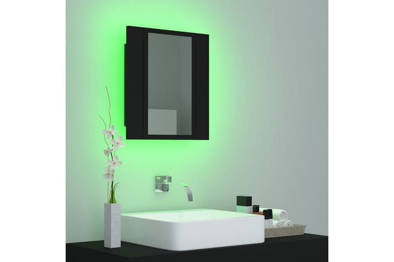 badeværelsesskab m. spejl + LED-lys 40x12x45 cm sort - Sort - Spejlskabe