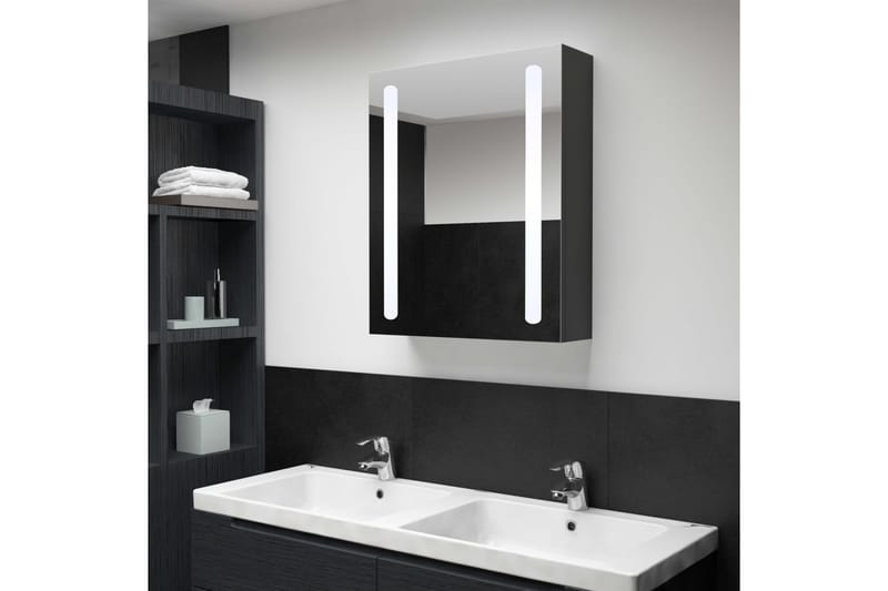 badeværelsesskab m. spejl + LED-lys 50x13x70 cm - Antracit - Spejlskabe