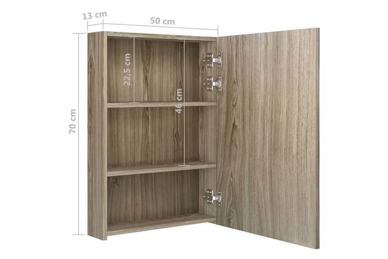 badeværelsesskab m. spejl + LED-lys 50x13x70 cm eg - Brun - Hus & renovering - Køkken & bad - Badeværelse - Badeværelsesmøbler - Spejlskabe