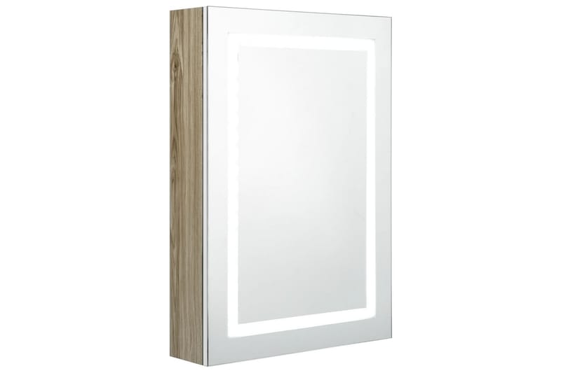 badeværelsesskab m. spejl + LED-lys 50x13x70 cm hvid og eg - Brun - Spejlskabe