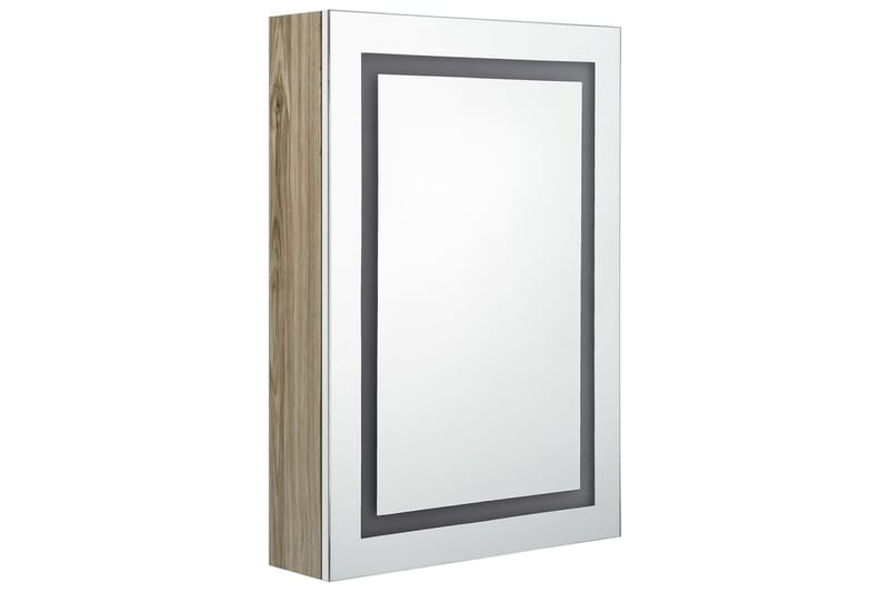 badeværelsesskab m. spejl + LED-lys 50x13x70 cm hvid og eg - Brun - Spejlskabe