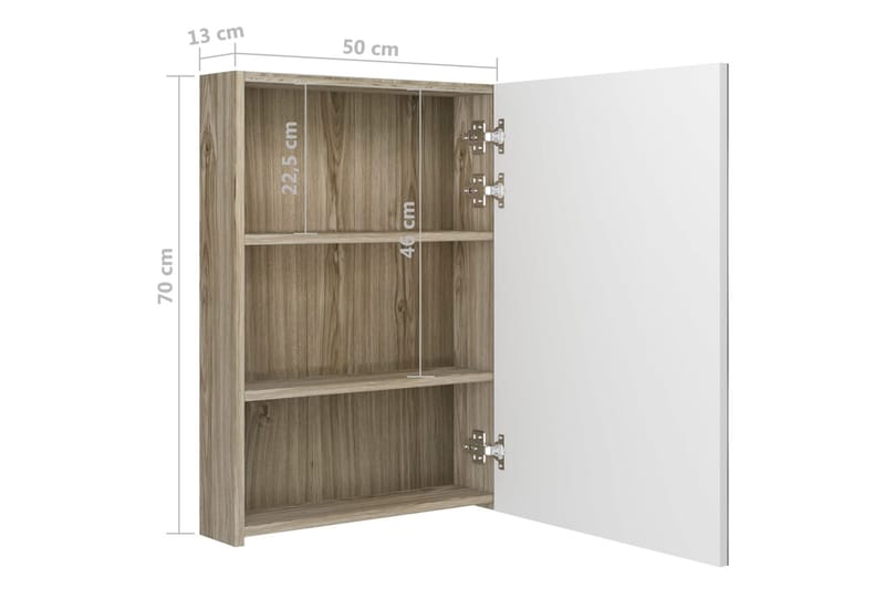 badeværelsesskab m. spejl + LED-lys 50x13x70 cm hvid og eg - Brun - Hus & renovering - Køkken & bad - Badeværelse - Badeværelsesmøbler - Spejlskabe