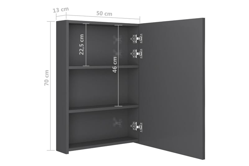 badeværelsesskab m. spejl + LED-lys 50x13x70 cm skinnende - Grå - Hus & renovering - Køkken & bad - Badeværelse - Badeværelsesmøbler - Spejlskabe