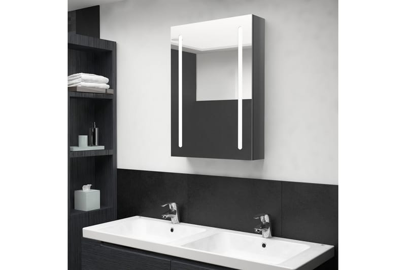 badeværelsesskab m. spejl + LED-lys 50x13x70 cm skinnende - Spejlskabe