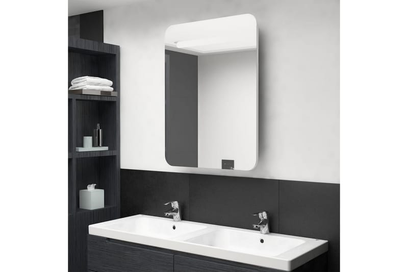 badeværelsesskab m. spejl + LED-lys 60x11x80 cm - Spejlskabe