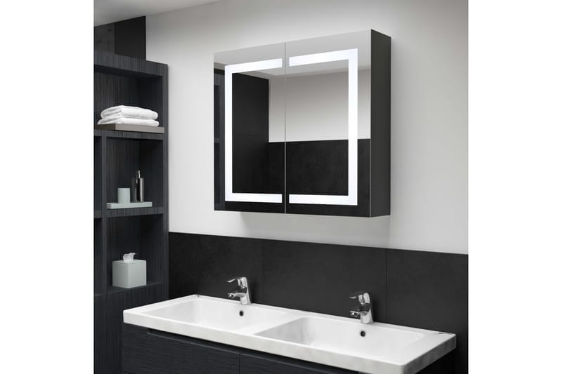 badeværelsesskab m. spejl + LED-lys 80x12,2x68 cm - Antracit - Spejlskabe