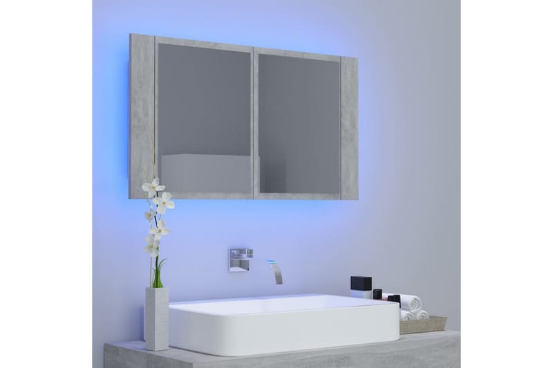 badeværelsesskab m. spejl + LED-lys 80x12x45 cm betongrå - Grå - Hus & renovering - Køkken & bad - Badeværelse - Badeværelsesmøbler - Spejlskabe