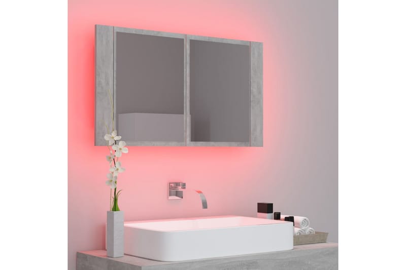 badeværelsesskab m. spejl + LED-lys 80x12x45 cm betongrå - Grå - Hus & renovering - Køkken & bad - Badeværelse - Badeværelsesmøbler - Spejlskabe