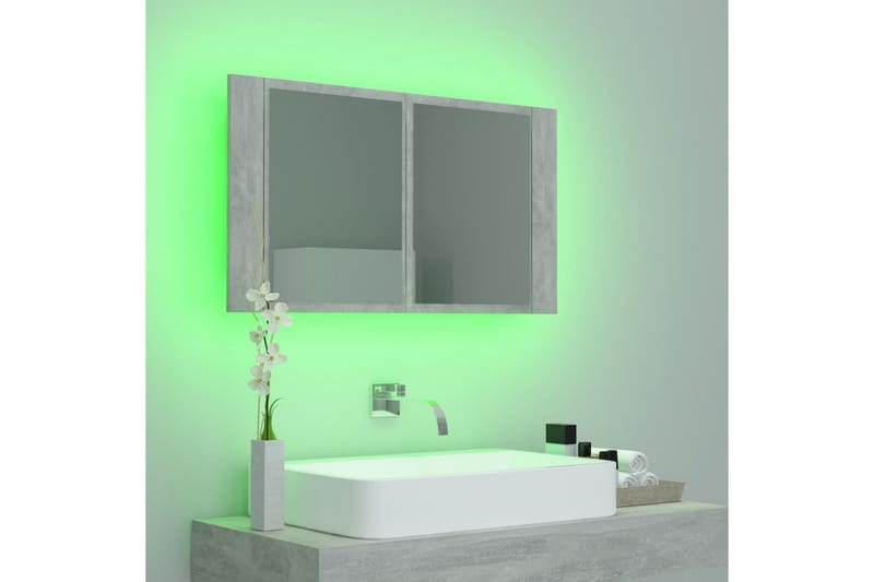 badeværelsesskab m. spejl + LED-lys 80x12x45 cm betongrå - Grå - Spejlskabe