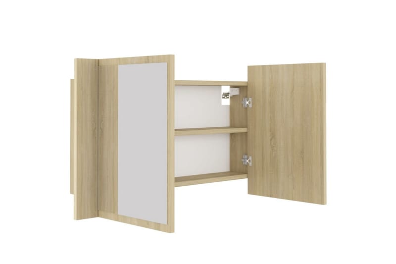 badeværelsesskab m. spejl + LED-lys 80x12x45 cm sonoma-eg - Brun - Hus & renovering - Køkken & bad - Badeværelse - Badeværelsesmøbler - Spejlskabe