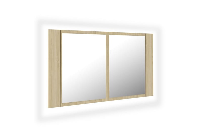 badeværelsesskab m. spejl + LED-lys 80x12x45 cm sonoma-eg - Brun - Hus & renovering - Køkken & bad - Badeværelse - Badeværelsesmøbler - Spejlskabe