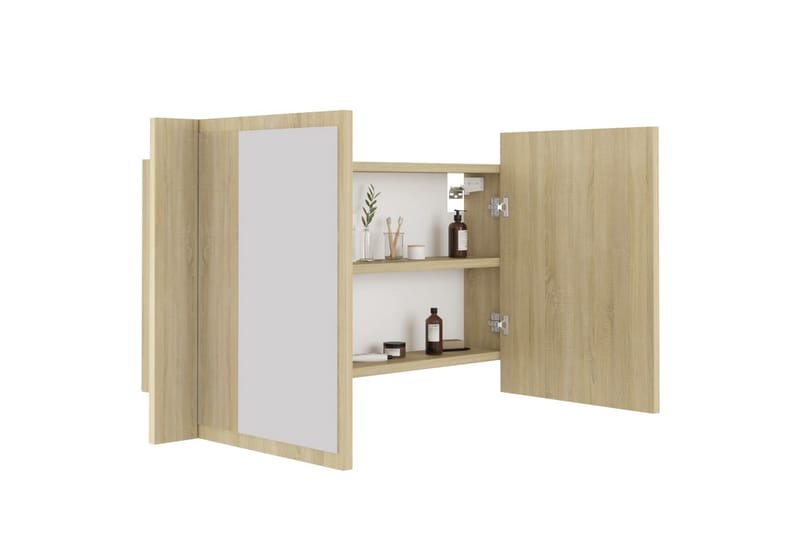 badeværelsesskab m. spejl + LED-lys 80x12x45 cm sonoma-eg - Brun - Spejlskabe