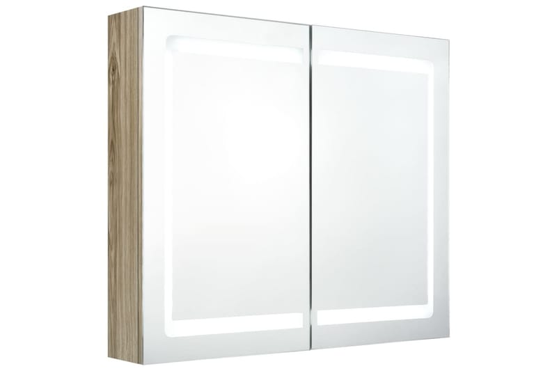 badeværelsesskab m. spejl + LED-lys 80x12x68 cm eg - Brun - Hus & renovering - Køkken & bad - Badeværelse - Badeværelsesmøbler - Spejlskabe