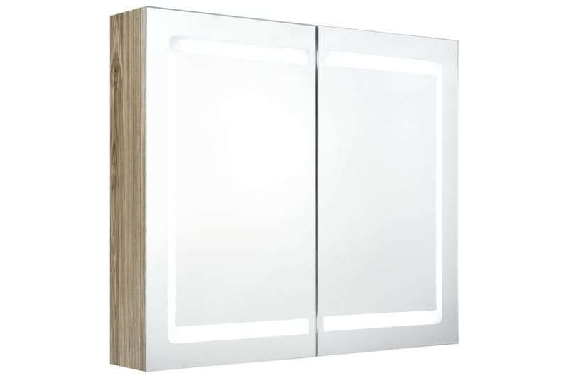 badeværelsesskab m. spejl + LED-lys 80x12x68 cm eg - Brun - Spejlskabe