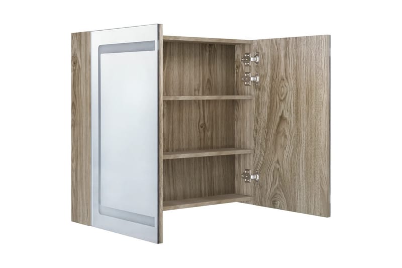 badeværelsesskab m. spejl + LED-lys 80x12x68 cm eg - Brun - Spejlskabe