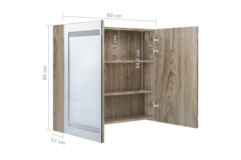 badeværelsesskab m. spejl + LED-lys 80x12x68 cm eg - Brun - Hus & renovering - Køkken & bad - Badeværelse - Badeværelsesmøbler - Spejlskabe